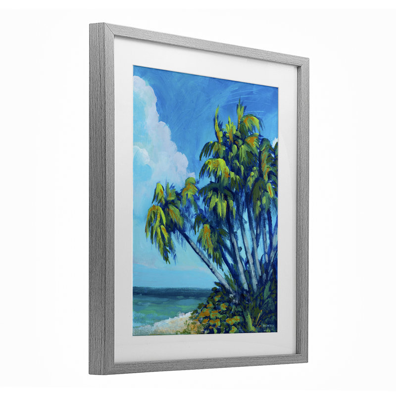 «Cerulean Sky & Palms», reproduction encadrée sous verre, conception de Dan Meneely, H 21 po x l 17 po, Cadre de ferme gris