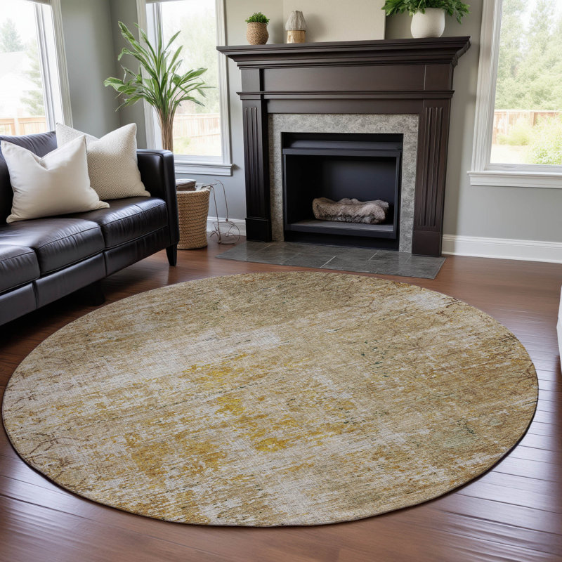 Premium Machine Washable Jacoby AMF1169 Geometric Rug, Round 8'