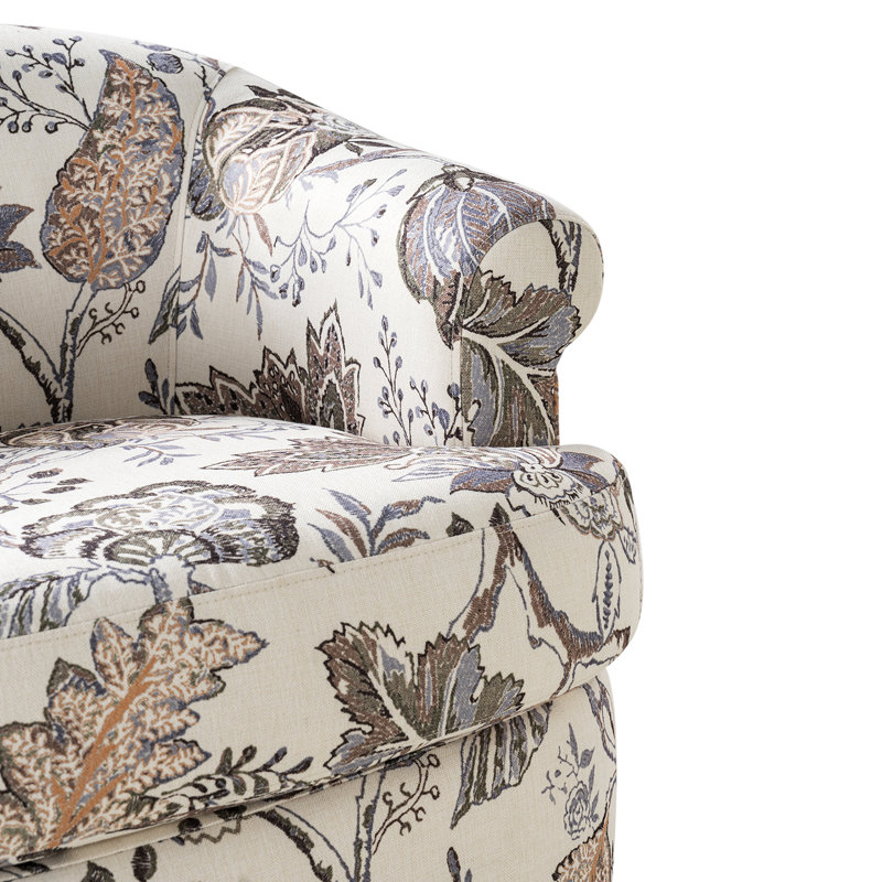Loki 31.25"W Farmhouse Upholstered Fully Assembled Swivel Barrel Chair, Green Floral