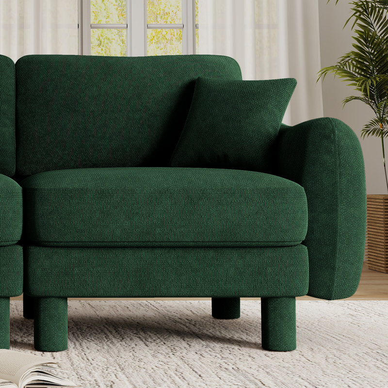  Boucle 3-Seater Sofa Upholstered Couch with Shell-shaped Armrests and Solid Wood Legs, Green