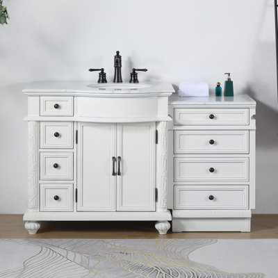 Okane 56 " W Freestanding Standard Free Standing 1 Single Vanity Bathroom Vanity With Carrara Marble Top