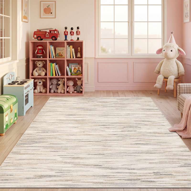 Tapis de couloir à rayures modernes, lavable à la machine, envers antidérapant en TPR pour planchers de bois franc, Beige