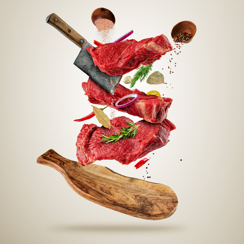 Flying Raw steaks - Photographie sur toile tendue, H 20 po x l 20 po