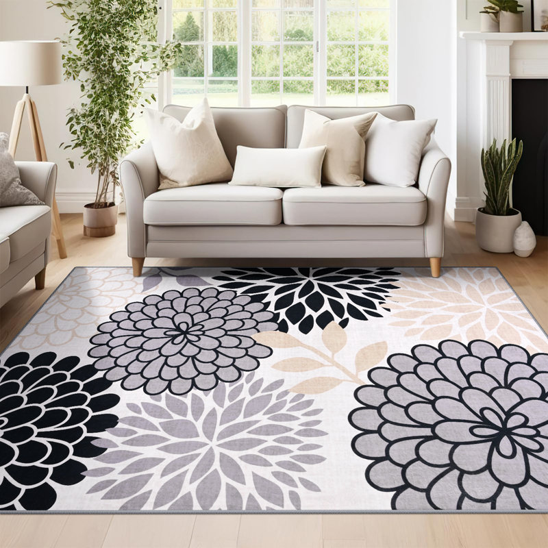 Wymond  Large Oriental Floral Living Room Rug Washable Bedroom Rug Non-Slip Colorful Vintage Accent Floor Carpet For Home Decor