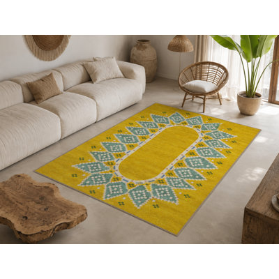 Tapis décoratif de style bohème moderne à motif géométrique jaune