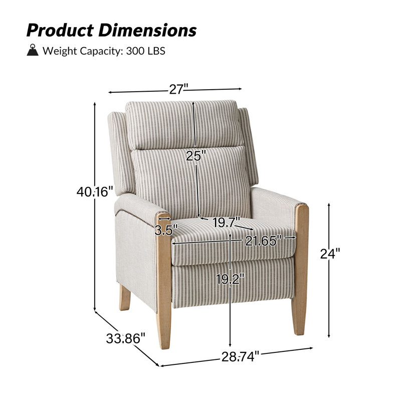 Fauteuil inclinable de 28,74 po Terren, Gris rayé étroit