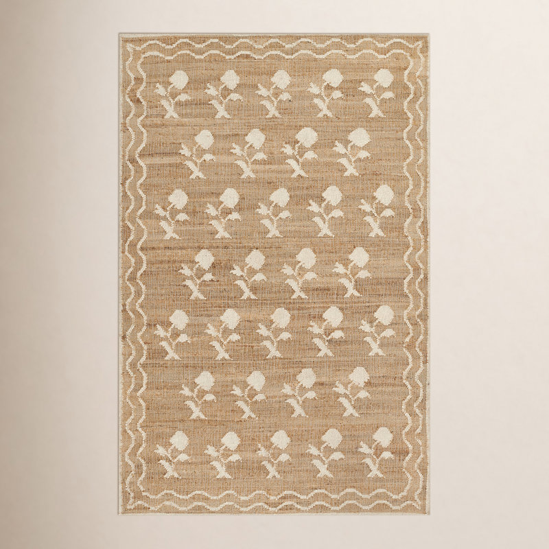 Erin Gates by Momeni Orchard Leaning Flower Jute and Wool Hand Woven Ivory Area Rug, Rectangle 10' x 14'