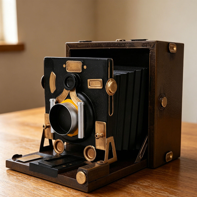 Accessoire de présentation antique en métal pour appareil photo rétro