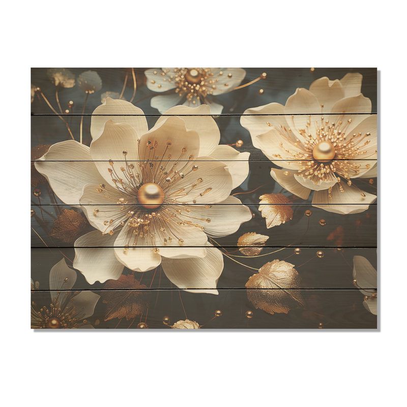Golden Lotus Tranquility - Art mural en bois de lotus sur bois de pin naturel, H 10 po x l 20 po