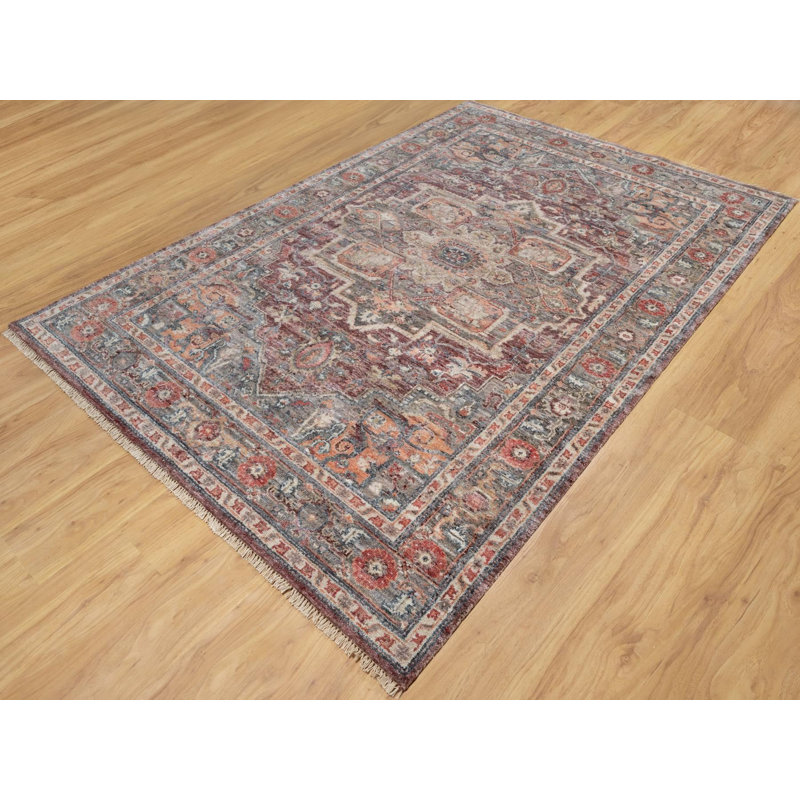 Tapis oriental rouge en laine noué à la main 5 pi 10 po x 9 pi 0 po - MOA10290804