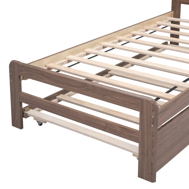 Structure de lit plateforme en bois de conception moderne avec lit gigogne en noyer