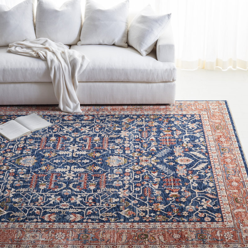 Lauren Ralph Lauren Navy Beige Hand-Knotted Synthetic Rug 4' x 6'