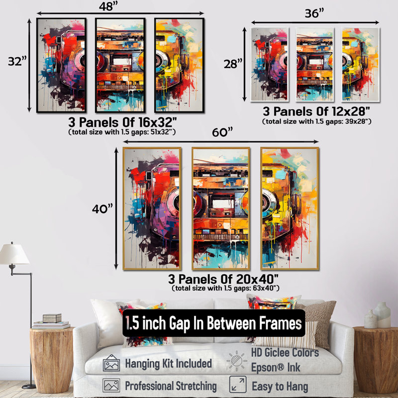 Cassette à ruban Jazz Age - Cassette Tapes Wall Art, Cadre flottant noir, H 28 po x l 36 po x P 1 po