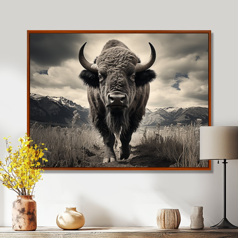 Bison Majestic Bison - Bison, reproduction sur toile, H 12 po x l 20 po, Cadre flottant brun