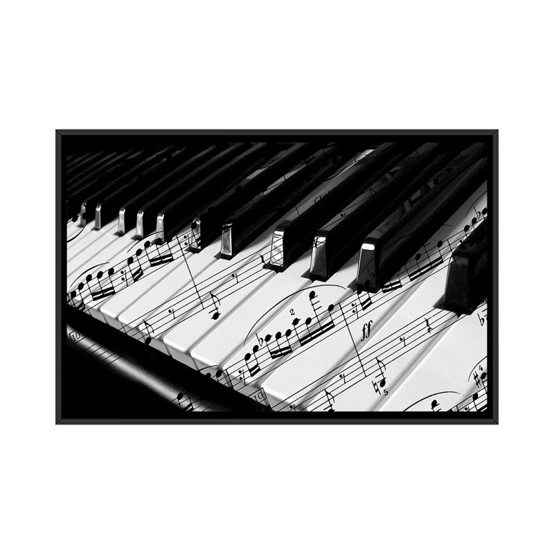 Piano - peinture sur toile, Toile avec cadre noir, H 18 po x l 26 po x P 1,5 po