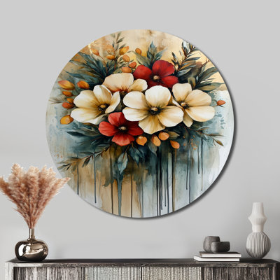 Vibrant Garden Of Farmhouse Flowers - Abstract Flowers Round Metal Wall Decor