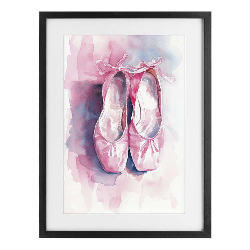 Blush Ballet Slippers Framed Print Under Glass, design by Ray Powers, Midnight Black Frame, 23" H x 17" W