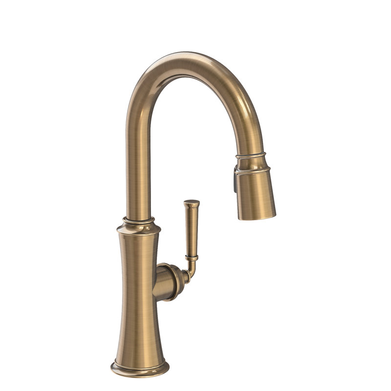 Stripling Single Handle Pull Down Bar Faucet, Antique Brass