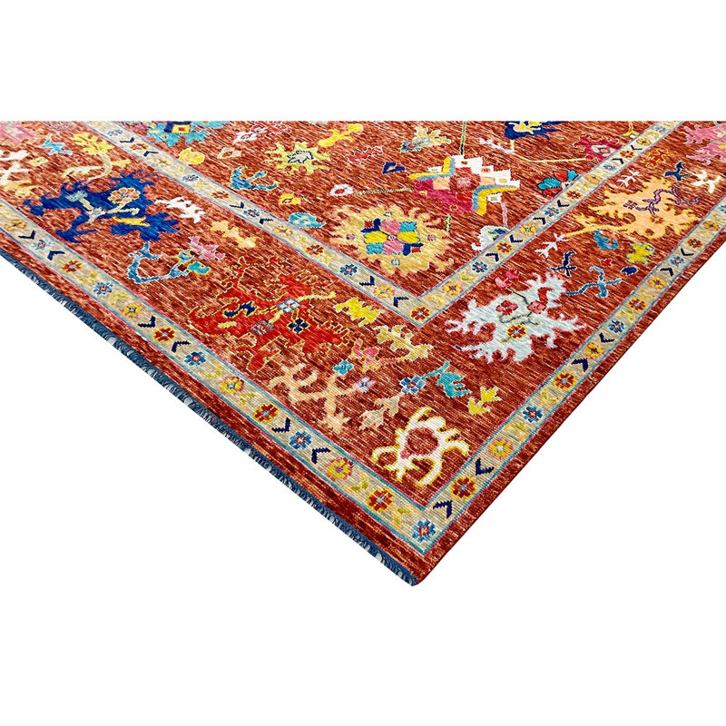Tapis rouge et rouge noué à la main de haute qualité, Rectangle 9 pi x 12 pi