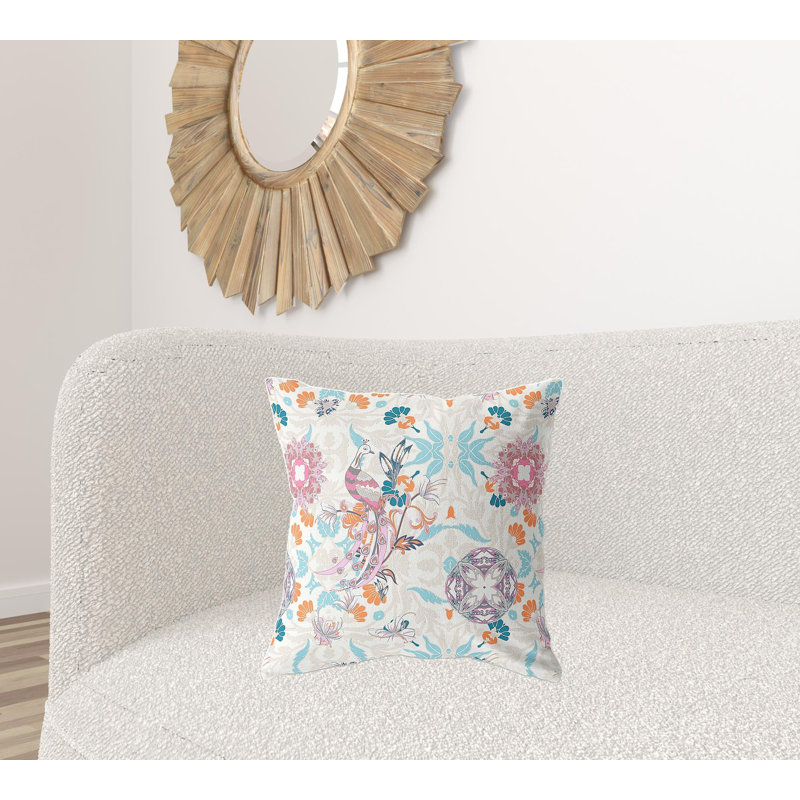 Coussin 20 po x 20 po, Blanc cassé / floral bleu ciel