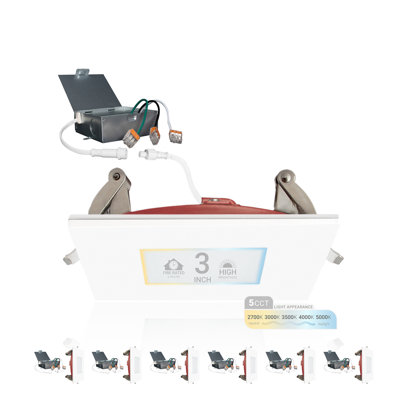 Éclairage encastré carré 3 lumières à DEL de 2 po à intensité variable et à intensité variable de 5 po, 8 W, 550 LM, intensité variable, classé 6PK