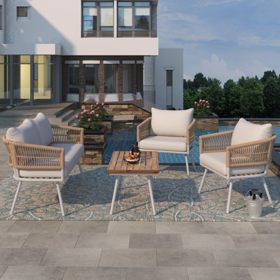 Ensemble de salle à manger de patio Boho durable, table en bois, résistant aux intempéries, extérieur