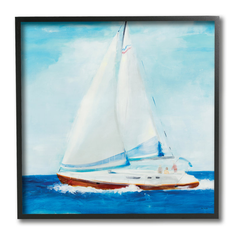 Voilier doux traditionnel d'été «Blue Waves» par Jill Martin - impression, H 12 po x l 12 po x P 1,5 po