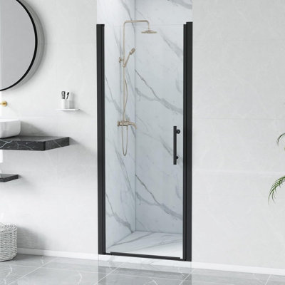 Porte de douche pivotante simple pivotante réglable de 32 à 33,5 po x H 75 po avec verre trempé transparent de 1/4 po noir mat