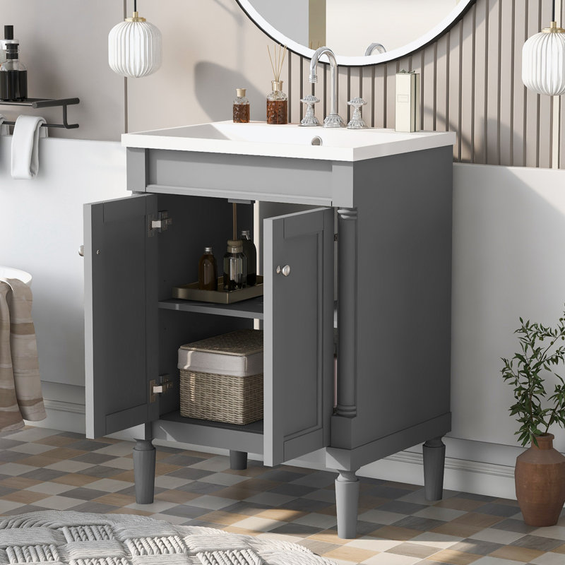 Armoire de salle de bain autoportante Nimai, Gris / argent, Argent