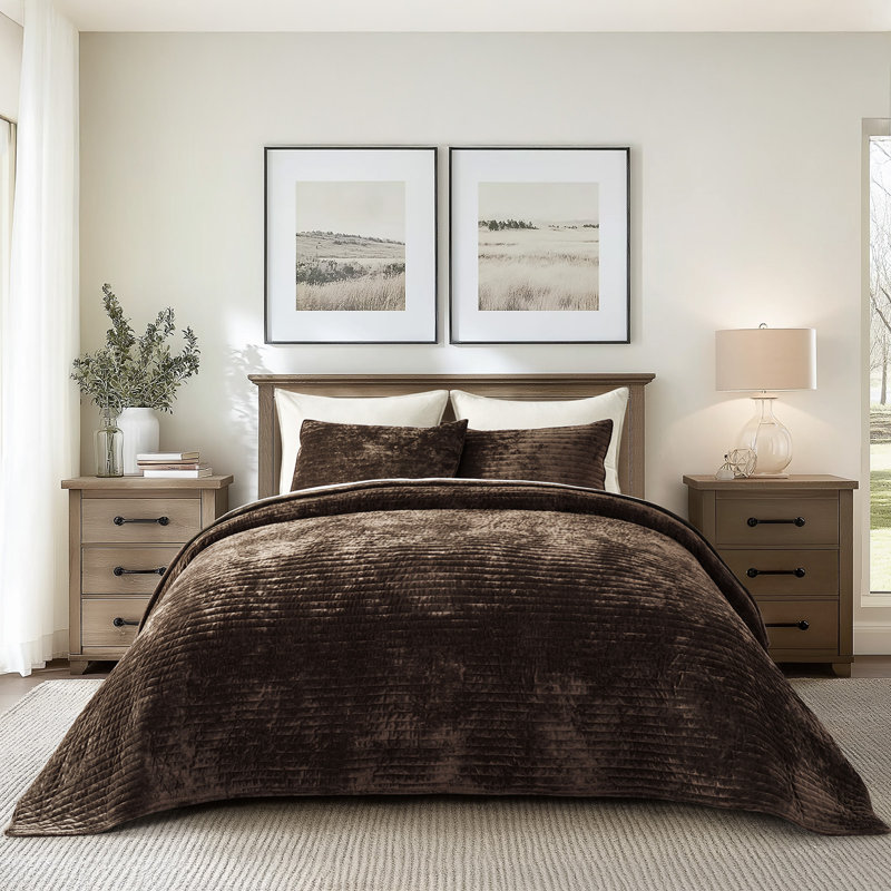 Luxe Velvet Channel Quilt Set, Walnut Brown, California King