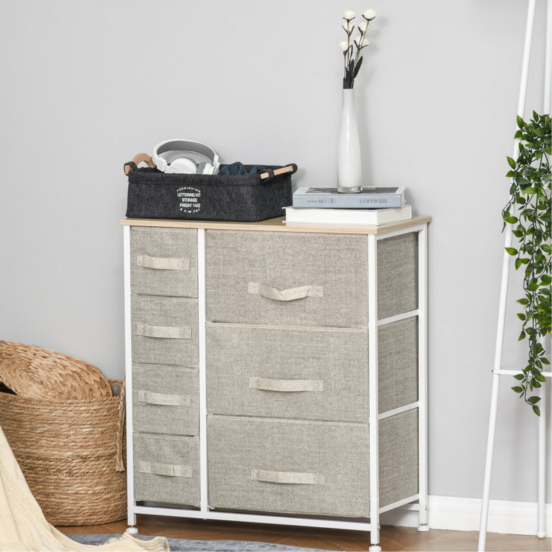 7 Storage Tower Organizer - Grey. Metal Frame, Fabric Drawers. Bedroom, Closet Solution. Stable, Floor Protected. Stores Numerous , Books, Collections. Easy To Put Together. 25"X11.75"X28" Grey
