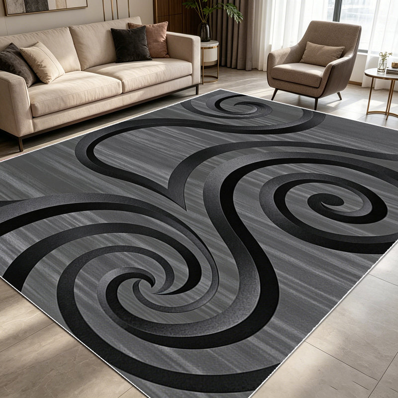 1PC vintage dark gray swirl geometric textured area rugs for Living Room, Soft and Comfortable, Suitable for all seasons, easy-to-maintain, machine washable Indoor floor mat, Under Table Farmhouse suitable for dining room, bedroom, entryway, kitchen,