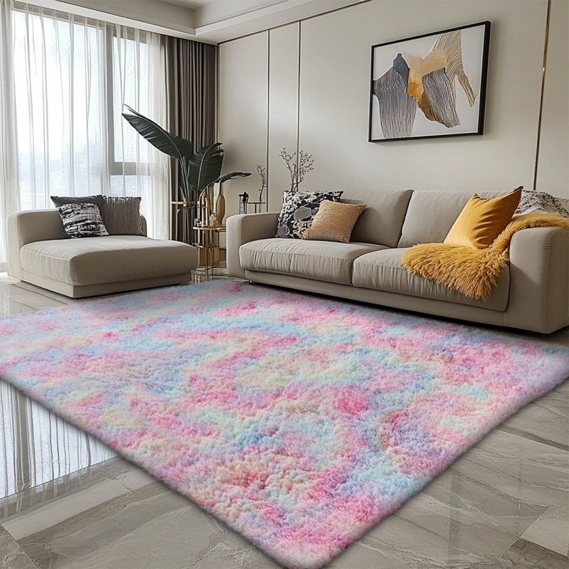 1pcTie-dyed Plush Soft Area Rug, Modern Luxury Plush Carpet, Living Room Rugs, Rectangle 5' x 7', Pink/Blue