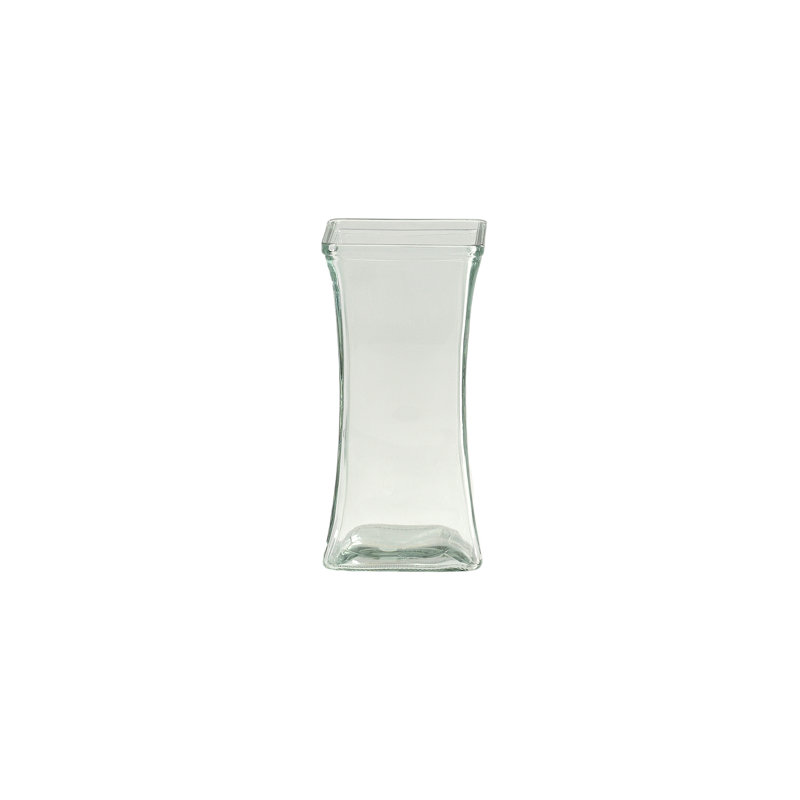 Flared Square Glass Vase Clear-9.00"H
