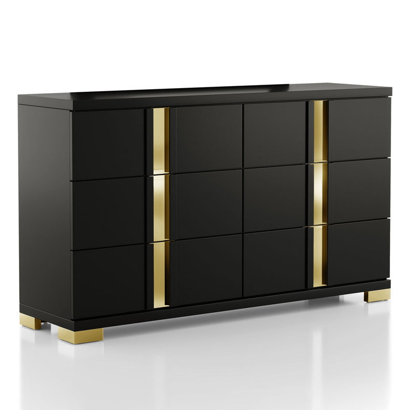 Clemson Tereza 6-Drawer Dresser, Black/Gold