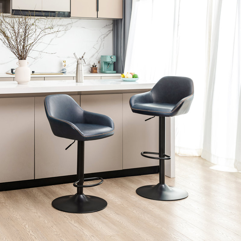 Thibodeaux Swivel Adjustable Height Bar Stool, Navy Blue