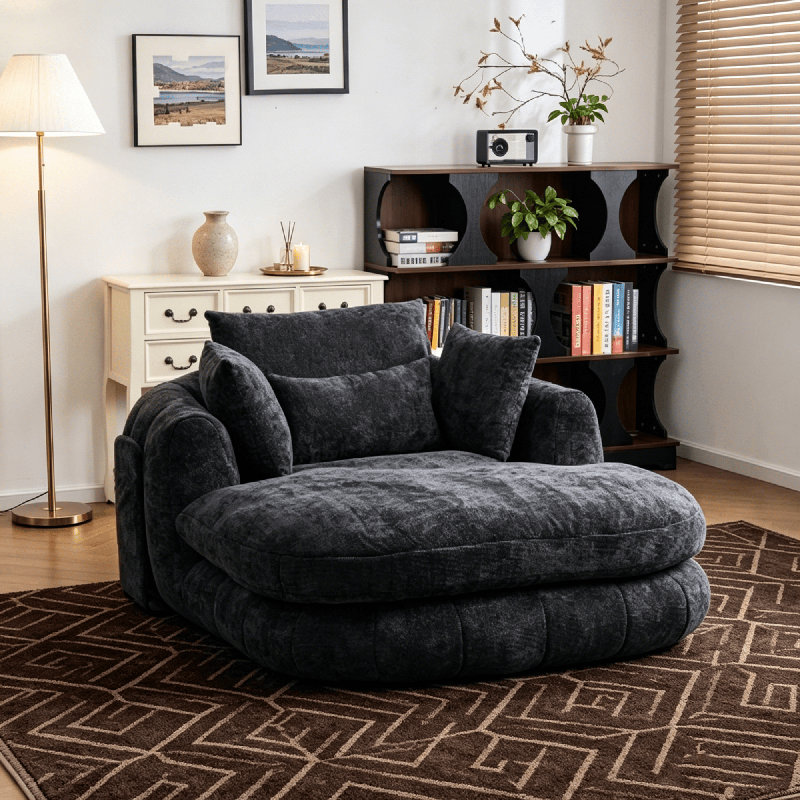 Upholstered Chaise Lounge, CSN—W5807S00002Black991-1