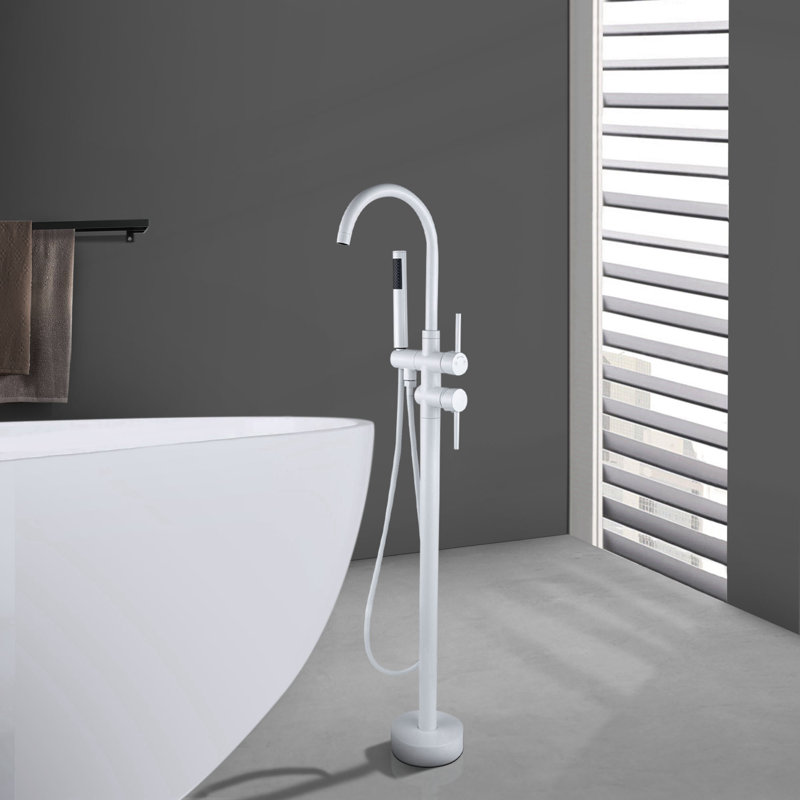 Freestanding Tub Filler with Diverter, Sliver White