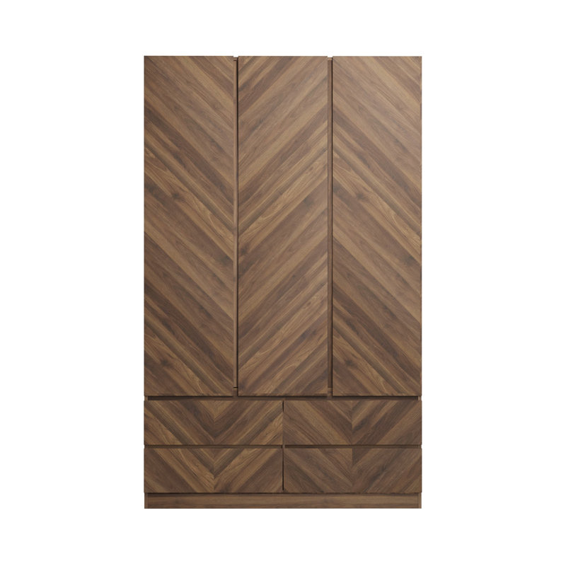 Kascha 3 Door Manufactured Wood Wardrobe, Walnut