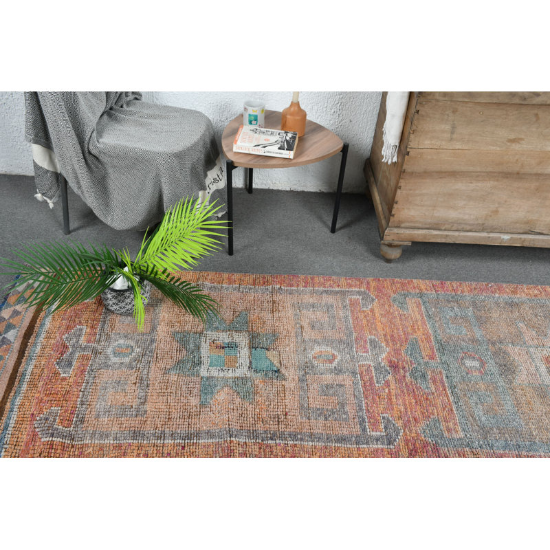Tapis de couloir turc authentique tissé à la main dans des tons terreux pour la maison ou le bureau - orange / vert