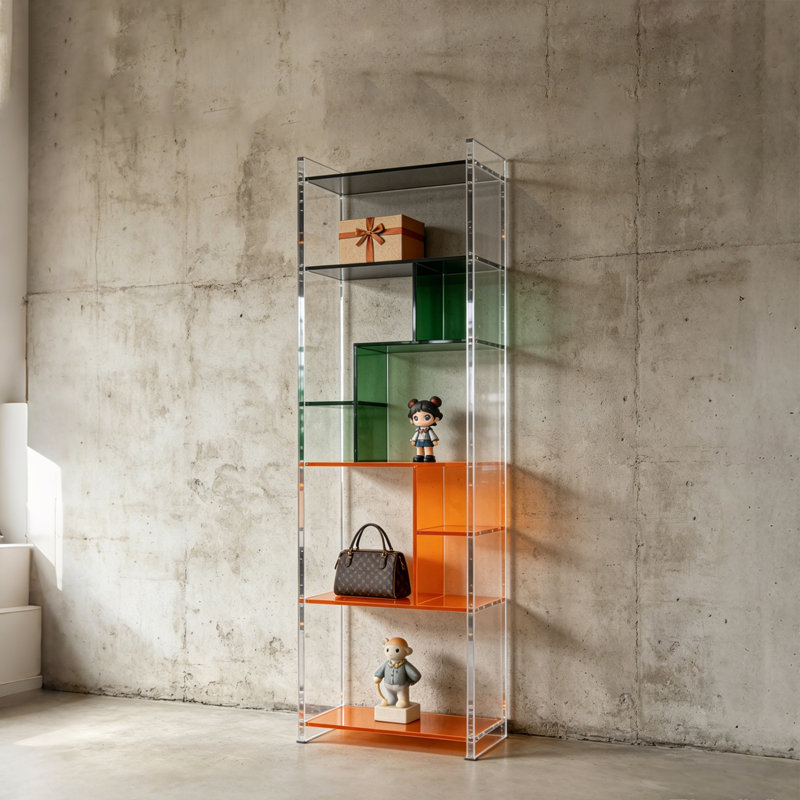 Modern Acrylic Multi Tier Bookcase, (8 Shelves) 59.06"H x 23.62"W x 9.84"D