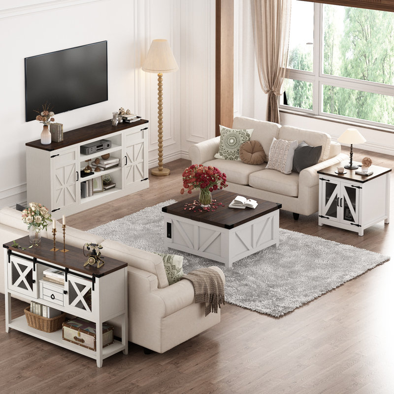 46'' Entryway Cabinet With 2 Sliding Barn Doors & Drawer Console Table Wood Sideboard Buffet For Living Room Hallway