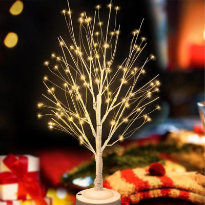 Bouleau avec lumières, lampe d'arbre artificielle chaude alimentée par pile / USB, mini décor de table d'arbre de lumière féerique pour la salle de bureau à l'intérieur, fête de mariage de Noël