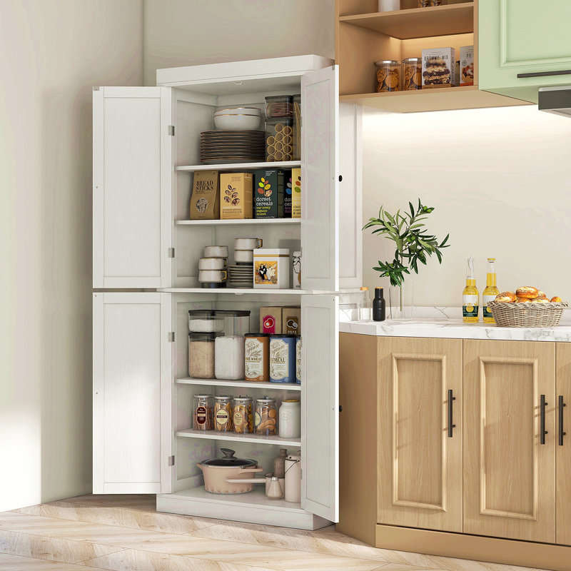 Armoire de cuisine 72,5 po autoportante, armoire de rangement haute avec 4 portes et 2 tablettes réglables
