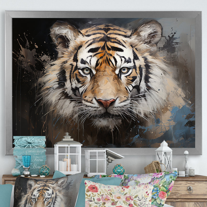 Minimalisme tigre foncé I sur toile, H 16 po x l 32 po x P 1 po, Cadre photo argenté