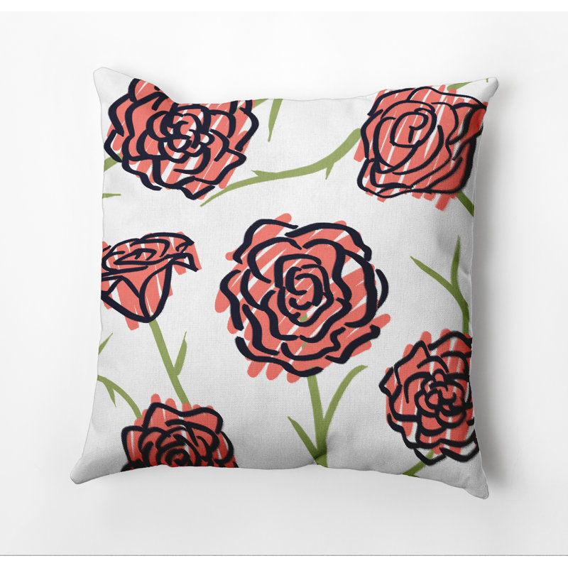 Housse de coussin d'extérieur carré Botanical Blooms, 18 po x 18 po, Corail