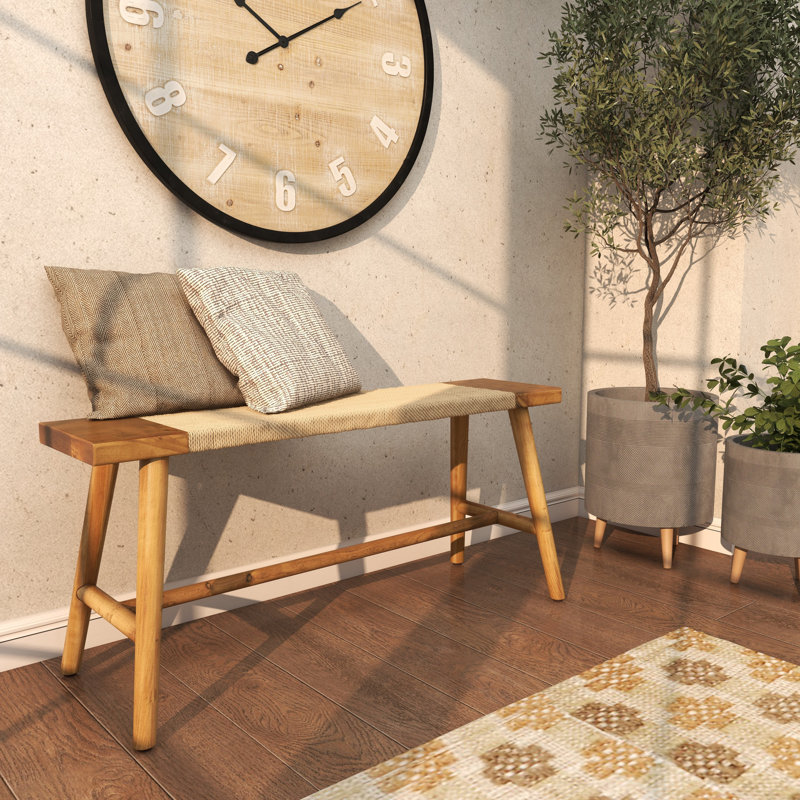 Banc en bois fabriqué à la main Cole avec assise en corde faite à la main Cole
