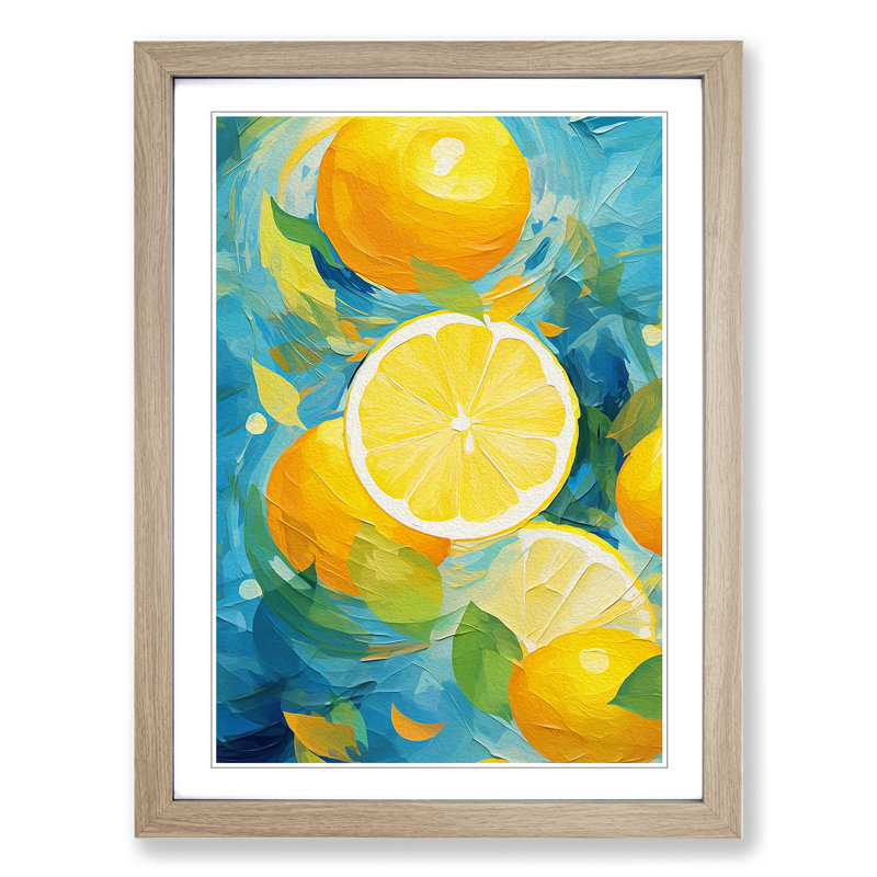 Lemon Fruit Abstract - Framed Print, 34cm H x 25cm W x 2cm D, Oak
