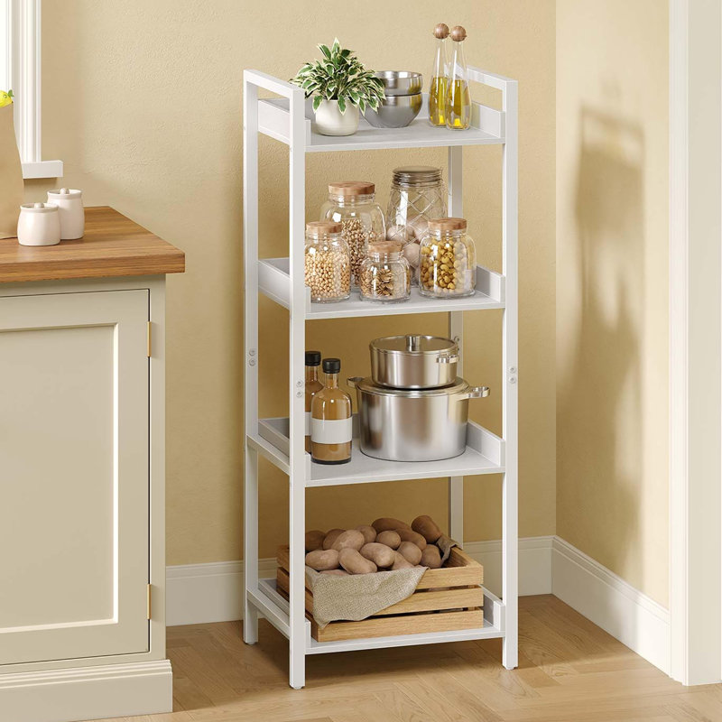 4 Tier Narrow Corner Bookshelf, Wooden Display and Storage, White