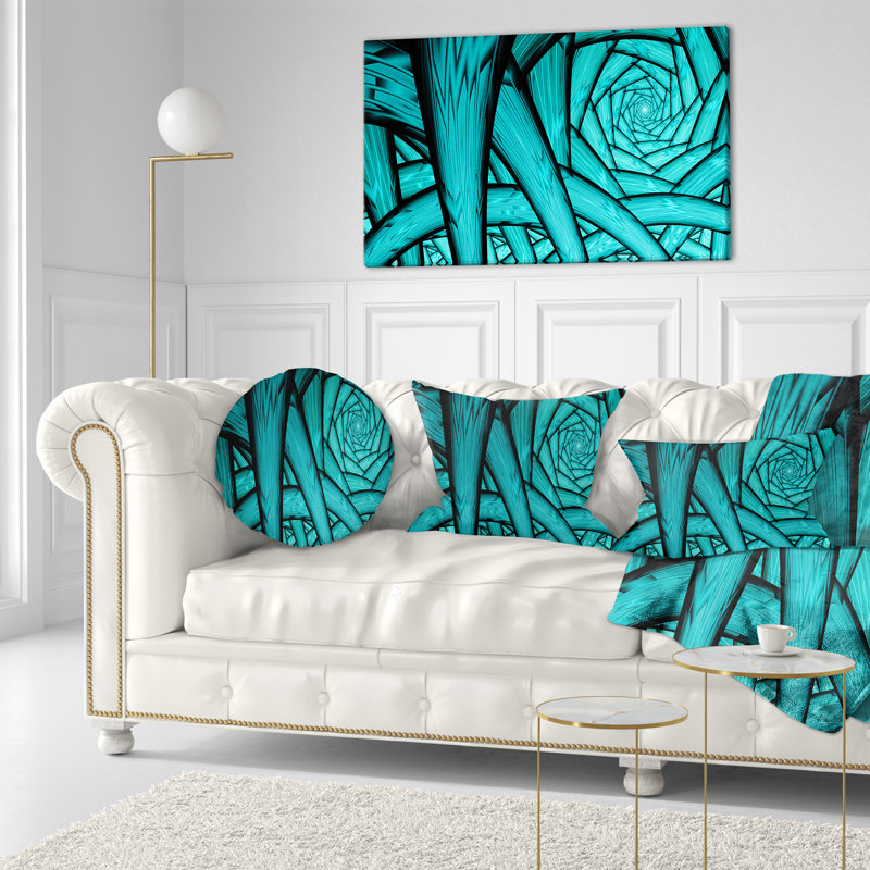 Fractal Endless Tunnel - Coussin imprimé abstrait, Turquoise